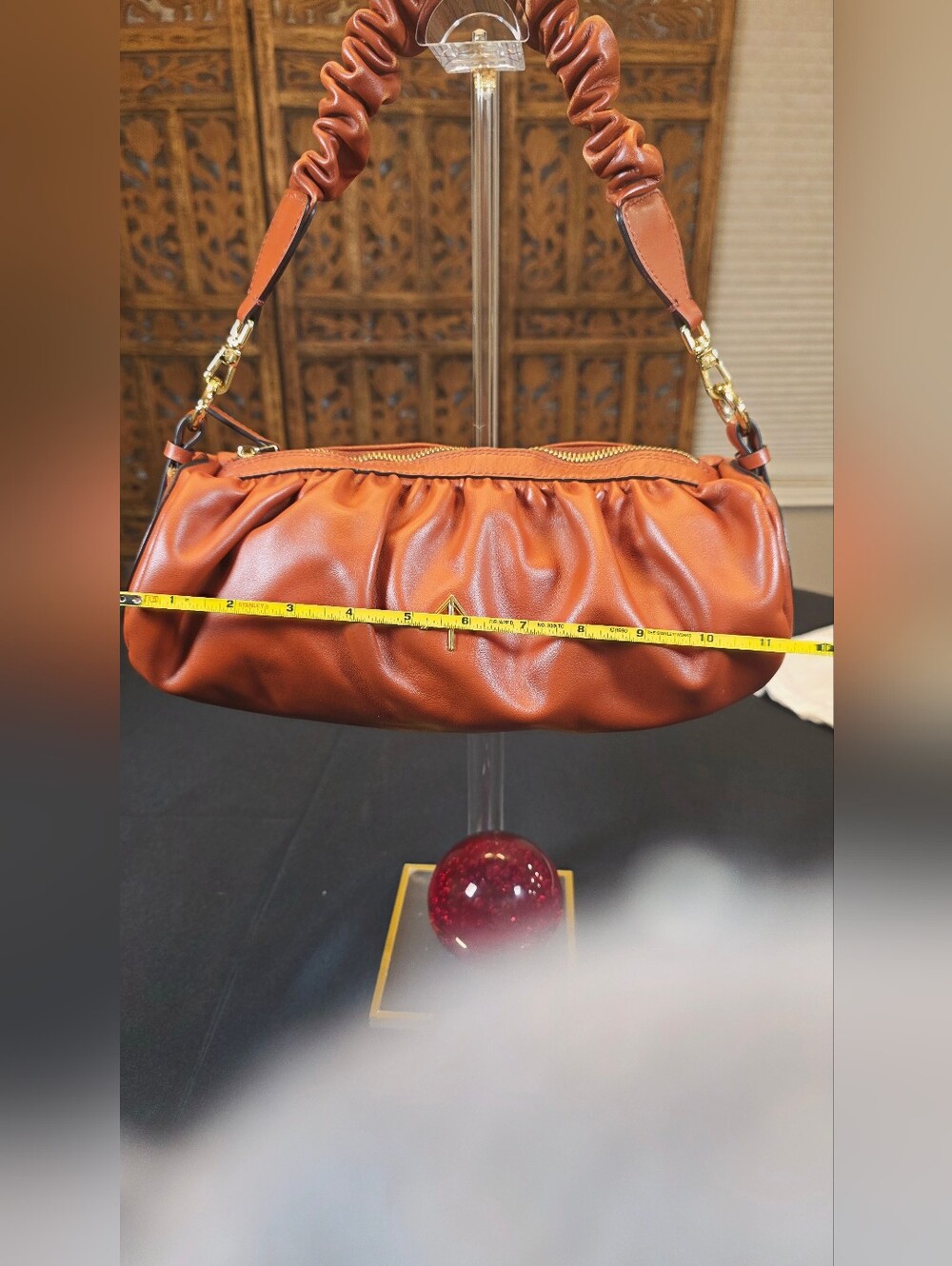 Manu Atelier Cognac Ruched Leather Shoulder Bag - Picture 14 of 16